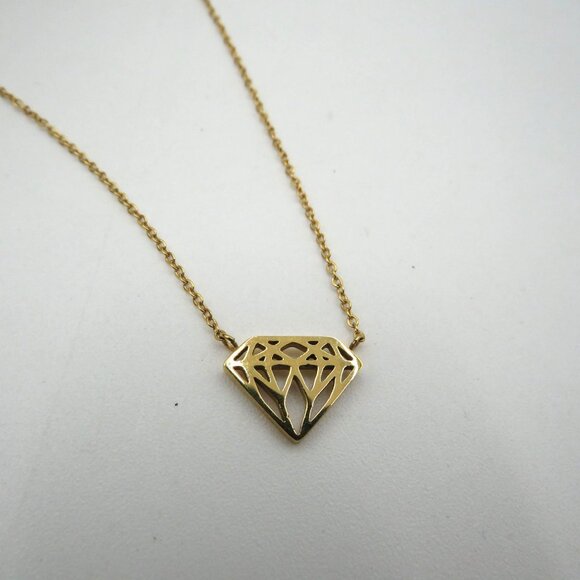Diamond Silhouette Necklace Gold Tone 15" Openwork Stationary Pendant - Picture 1 of 7